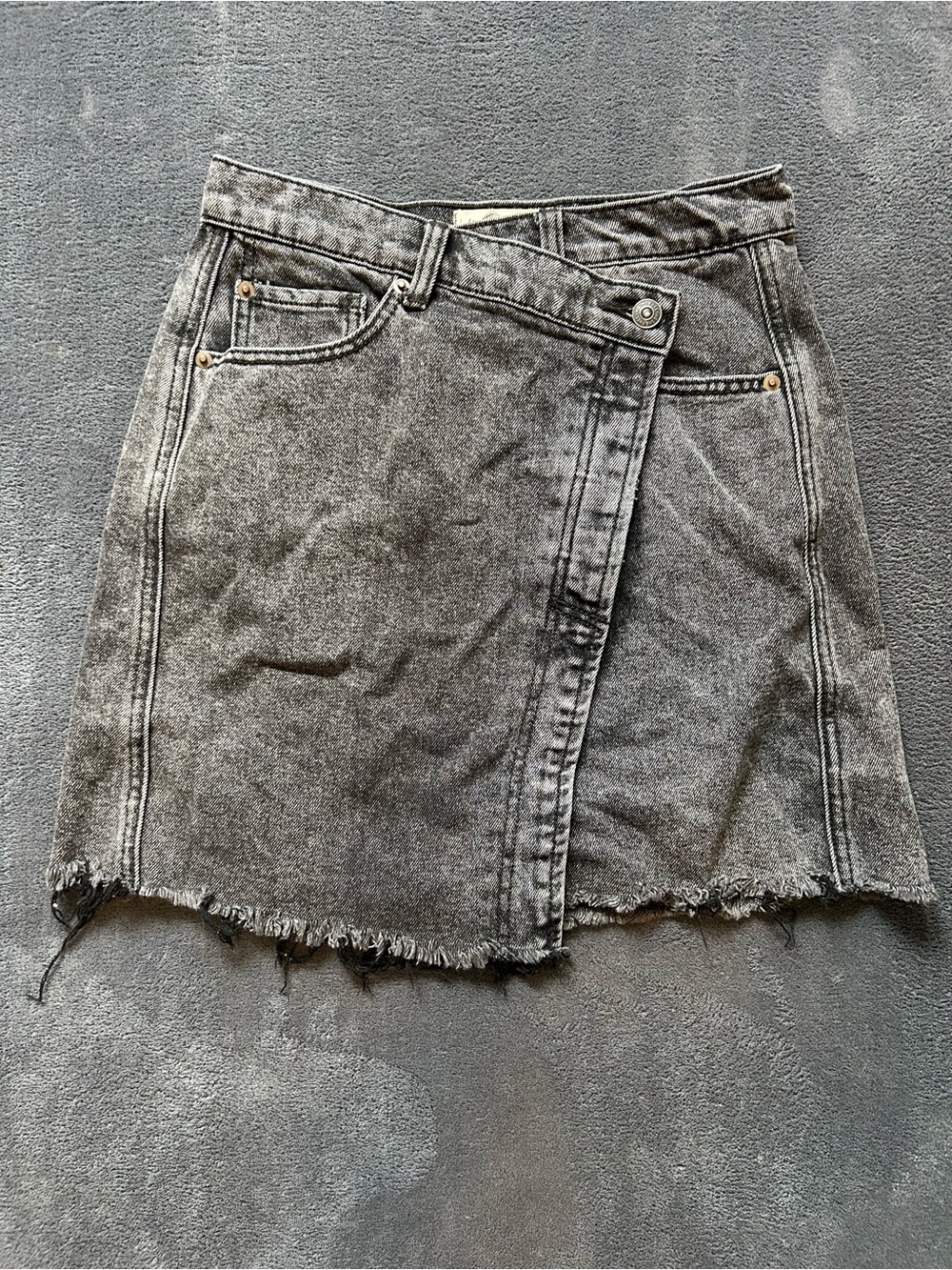Free People We The Free Black Washed Denim Wrap Mini Skirt